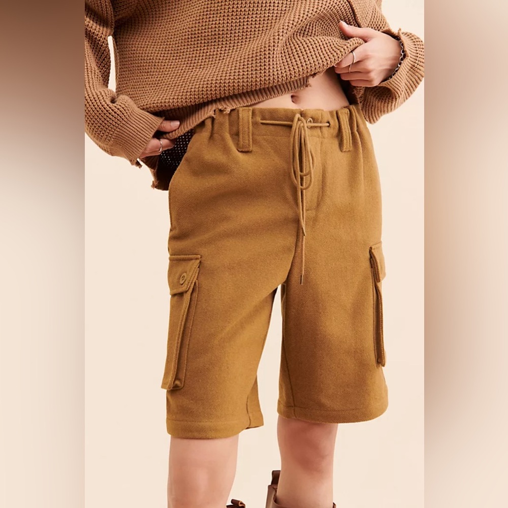 New Free People Brown Charli Longline Cargo Shorts Utility Pants sz M